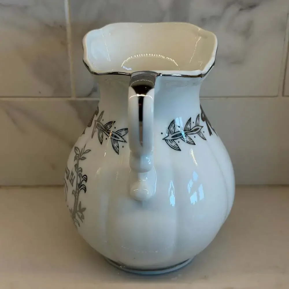 Lefton 25th Anniversary Pitcher & Bowl Set 5992 White Silver
